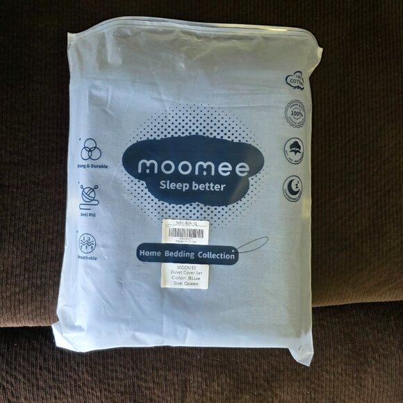 moomee Other - MooMee Queen Duvet Cover Set Blue 100% Washed Cotton Breathable Bedding NEW